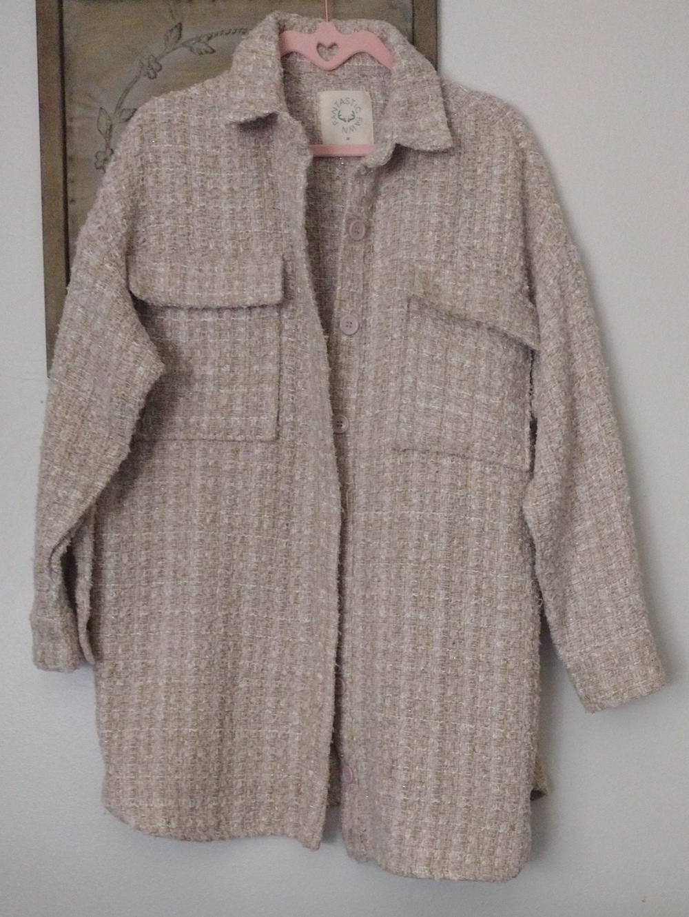 Fantastic Fawn Tweed Bouclé Shacket in Light Beige - Picture 2 of 3